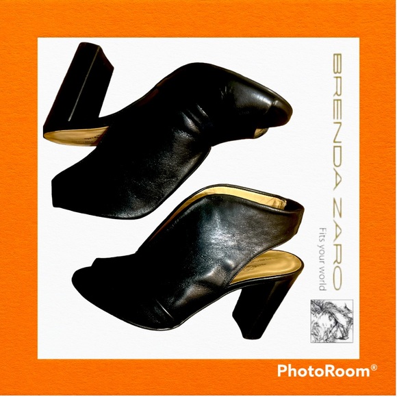 Brenda Zaro Peep Toe Heels black lather size 6 - Picture 3 of 12